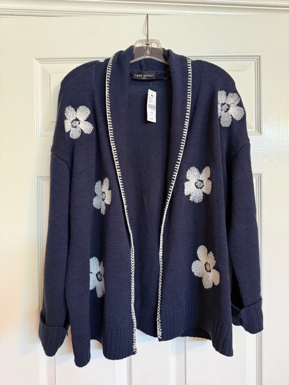 Lane Bryant Navy White Floral Open Front Cardigan Sweater NWT 14/16